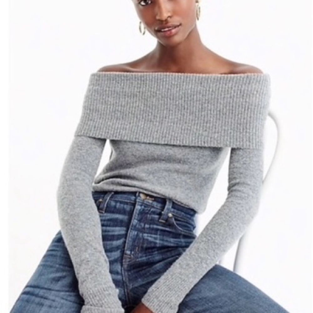 JCrew Gray Off-Shoulder Sweater